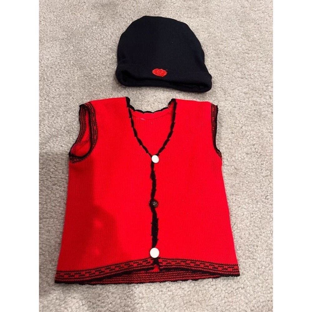 Baby Red & black knit sweater vest with beanie:3-9 months